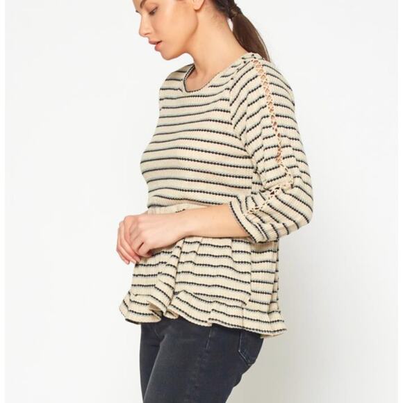 Anthropologie RO & DE Nori Stripe Waffle Knit Top - Picture 2 of 9